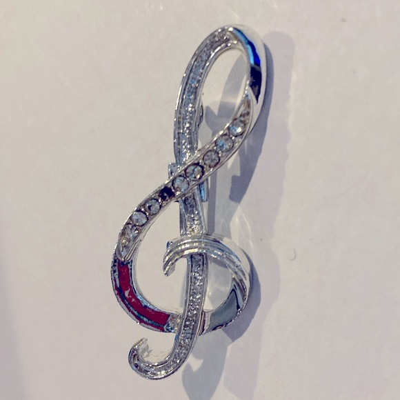 Beautiful music Note pins Brooch Set of 2 silver and crystal - Picture 6 of 6